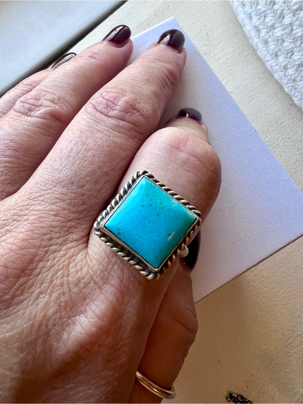 Native Made Sterling Silver Turquoise Square Ring - NWOT